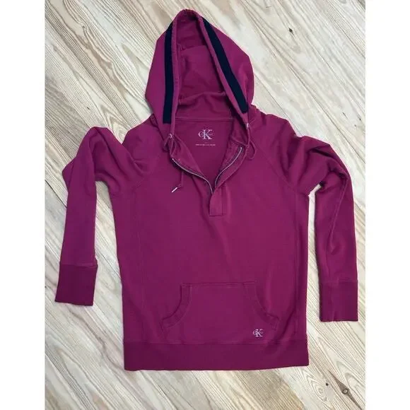 Women's Calvin Klein Lightweight Maroon Hoodie Sz S - Picture 10 of 14